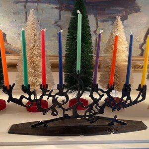 Spectacular Brutalist Industrial Style Iron Menorah Signed B W Geller